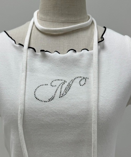 one after another NICE CLAUP（ワンアフターアナザーナイスクラップ）の「チョーカーセットラインストーンTシャツ【WEB限定色あり】（Tシャツ/カットソー・レディース・オフホワイト/ブラック系その他/杢グレー/ホワイト系その他2/ピンク/レッド/ホワイト系その他・FREE）」の10枚目の写真