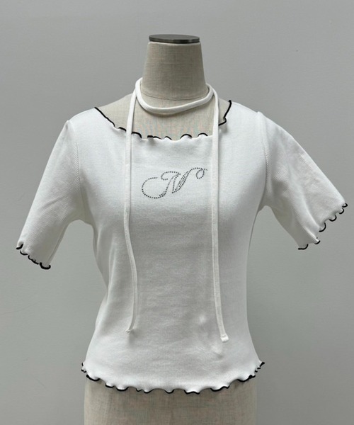 one after another NICE CLAUP（ワンアフターアナザーナイスクラップ）の「チョーカーセットラインストーンTシャツ【WEB限定色あり】（Tシャツ/カットソー・レディース・オフホワイト/ブラック系その他/杢グレー/ホワイト系その他2/ピンク/レッド/ホワイト系その他・FREE）」の9枚目の写真