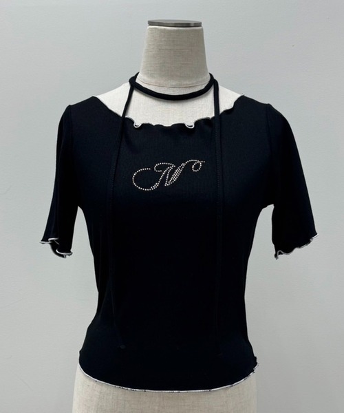 one after another NICE CLAUP（ワンアフターアナザーナイスクラップ）の「チョーカーセットラインストーンTシャツ【WEB限定色あり】（Tシャツ/カットソー・レディース・オフホワイト/ブラック系その他/杢グレー/ホワイト系その他2/ピンク/レッド/ホワイト系その他・FREE）」の8枚目の写真