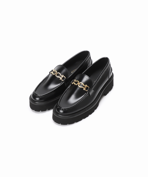 Caminando 黒ローファー ゴールドディテール ローファー ファッション Caminando 黒ローファー ゴールドディテール