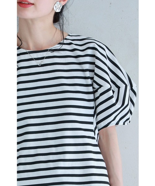 tシャツ ぽわんと風船パフスリーブのボーダーカットソートップス レディース ぽわんと風船パフスリーブのボーダーカットソートップス（T