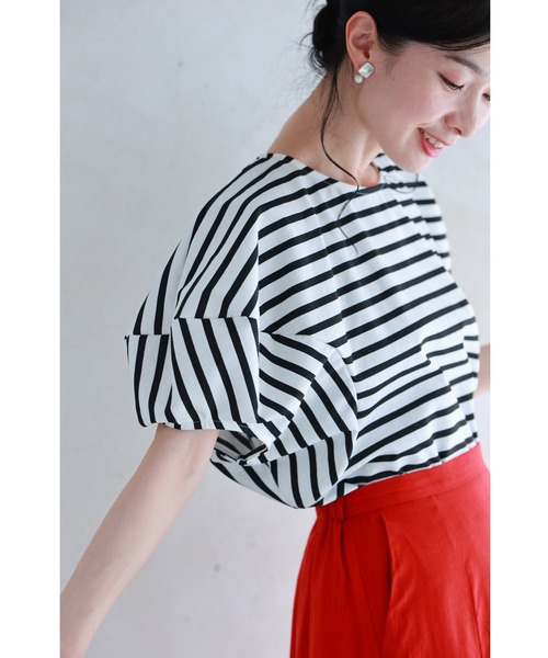 ぽわんと風船パフスリーブのボーダーカットソートップス(Tシャツ/カットソー)|CAWAII(カワイイ) ぽわんと風船パフスリーブのボーダーカットソートップス(Tシャツ/カットソー)|CAWAII(カワイイ)