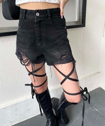 SPIRALGIRL | レースアップクラッシュデニムショートパンツ(デニムパンツ)