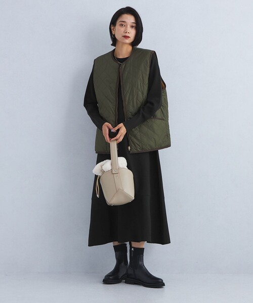 green label relaxing(グリーンレーベルリラクシング)の「パフニット Aライン ワンピース -ウォッシャブル-(ワンピース・レディース・ブラック/グレー/オフホワイト・FREE)」の8枚目の写真