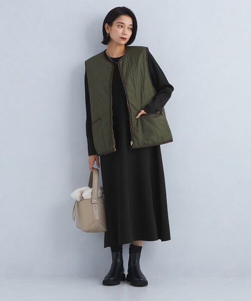 green label relaxing(グリーンレーベルリラクシング)の「パフニット Aライン ワンピース -ウォッシャブル-(ワンピース・レディース・ブラック/グレー/オフホワイト・FREE)」の9枚目の写真