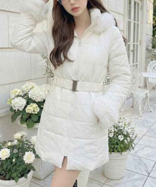 セール】【主役級・シルエット最強！】ベルト付き ファー 中綿ダウン