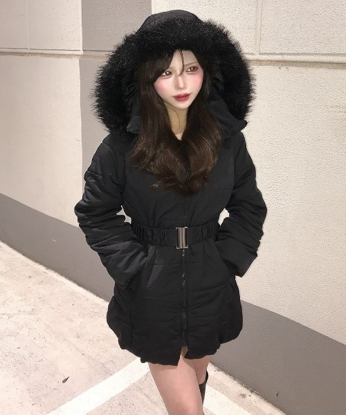 「な」ダウンジャケット ダウンコート レディース 軽量 アウターファー セール】【主役級・シルエット最強！】ベルト付き ファー 中綿ダウン