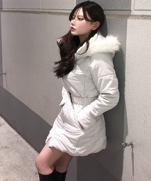 セール】【主役級・シルエット最強！】ベルト付き ファー 中綿ダウン