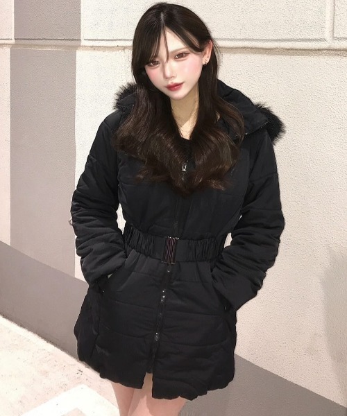 セール】【主役級・シルエット最強！】ベルト付き ファー 中綿ダウン