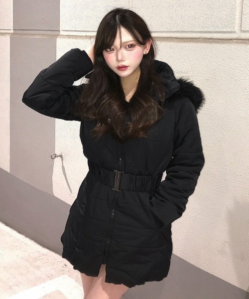 セール】【主役級・シルエット最強！】ベルト付き ファー 中綿ダウン