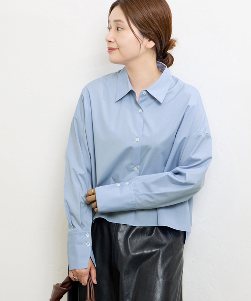 23SS モンクレール クロップドコットンシャツ ブルー 銀ボタン MONCLER - 23SS モンクレール クロップドコットンシャツ ブルー 銀