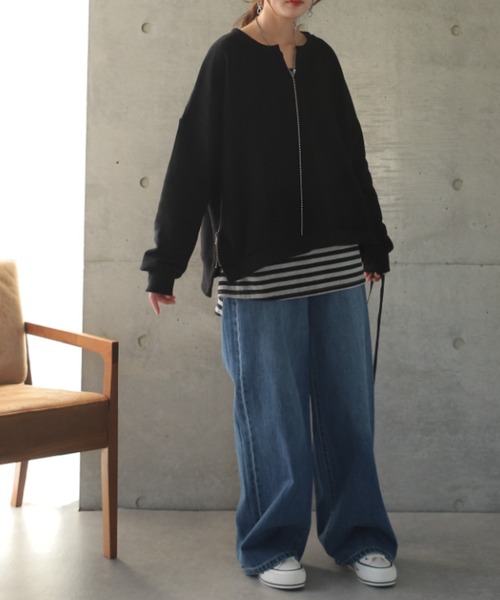HUG.U(ハグユー)の「キーネックサイドジップ(パーカー・レディース・モカ/チャコール/ブラック/ライトベージュ・L/M)」の13枚目の写真