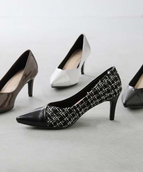 バイカラー ポインテッドトゥ 7cmヒール パンプス（パンプス）｜welleg