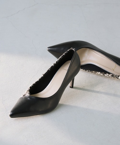 OHGA バイカラー モノクロ ウイングチップ レザーポインテッドトゥ パンプス OHGA バイカラー モノクロ ウイングチップ レザーポインテッドトゥ