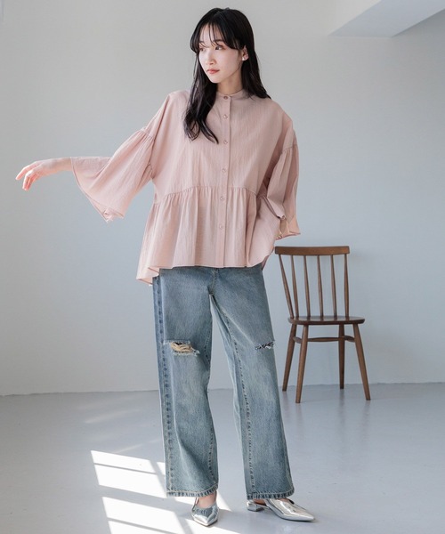 セール】バンドカラーフレアスリーブ8S 116611（シャツ/ブラウス