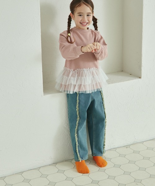 pairmanon（ペアマノン）の「裏毛 2段チュール フリル トレーナー（スウェット・キッズ・ブラック/ピンク/アイボリー・150/140/130/120/110/100/90）」の8枚目の写真