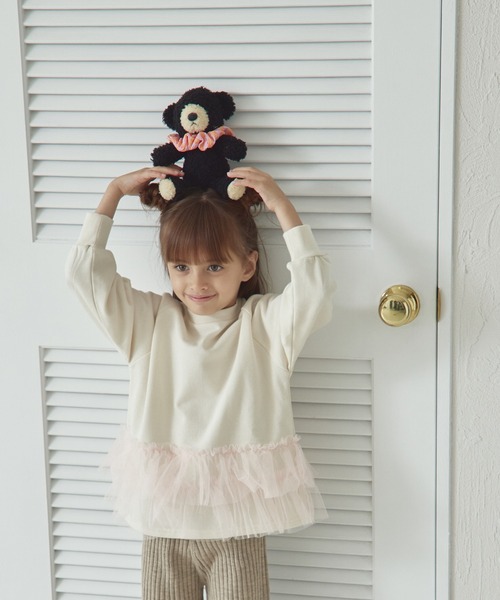 pairmanon（ペアマノン）の「裏毛 2段チュール フリル トレーナー（スウェット・キッズ・ブラック/ピンク/アイボリー・150/140/130/120/110/100/90）」の12枚目の写真