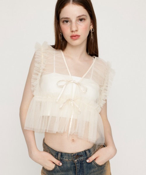 2WAY RUFFLED TULLE VEST ブラック 2WAY RUFFLED TULLE VEST ブラック - メルカリ