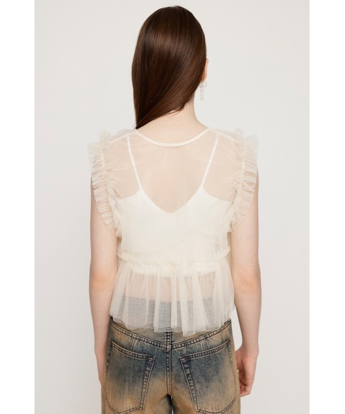 2WAY RUFFLED TULLE VEST ブラック SLY（スライ）の「2WAY FRILL TULLE VEST 2ウェイ フリル チュール