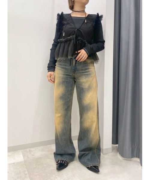 SLY（スライ）の「2WAY FRILL TULLE VEST 2ウェイ フリル チュール ベスト（シャツ/ブラウス・レディース・ブラック/アイボリー・FREE）」の22枚目の写真