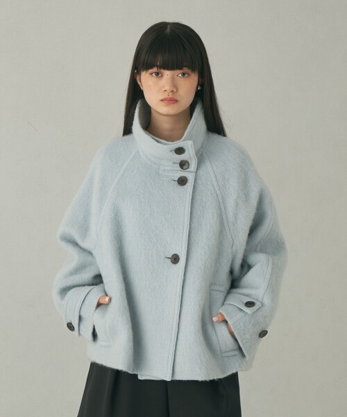 EMMEL REFINES（エメルリファインズ）の「＜EMMEL REFINES＞EM スタンドネック シャギー ショートコート（ピーコート・レディース・ライトブルー/ナチュラル・FREE）」の4枚目の写真