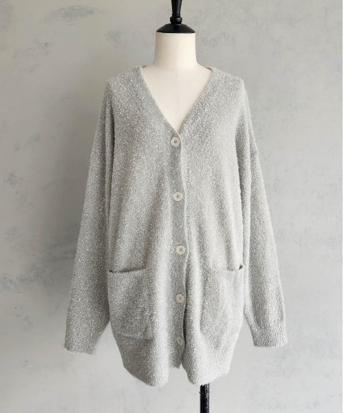 ラメ フィルム Ｖネック ニットカーディガン