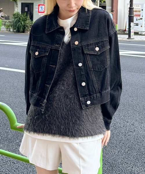 archives（アルシーヴ）の「ショートＧジャン（デニムジャケット・レディース・ネイビー/ブラック・MEDIUM）」の11枚目の写真