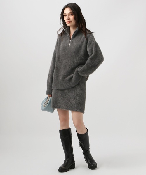 BAYFLOW（ベイフロー）の「[セットアップで着用可能]シャギーニットハイネックジッププルオーバー（ニット/セーター・レディース・チャコール/グレイッシュベージュ・FREE）」の3枚目の写真