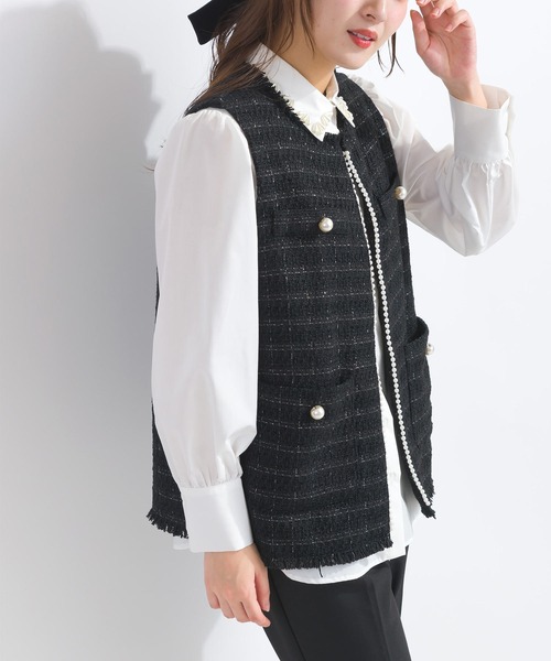 PICCIN(ピッチン)の「【WEB限定】ツイードパールジレ(ベスト・レディース・ブラック系その他・L/M)」の3枚目の写真