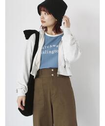 ehka sopo | ワンポイント刺繍ショート丈ジップパーカー(Tシャツ/カットソー)