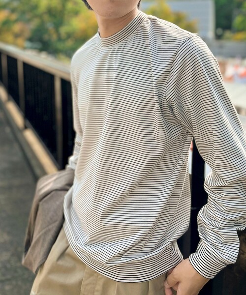 NOLLEY’S（ノーリーズ）の「《ビジカジ対応》セミシルケットスムース ボーダードレスT長袖 24AW（Tシャツ/カットソー・メンズ・ホワイト/ブラック/キナリ・XL/L/M/S）」の2枚目の写真