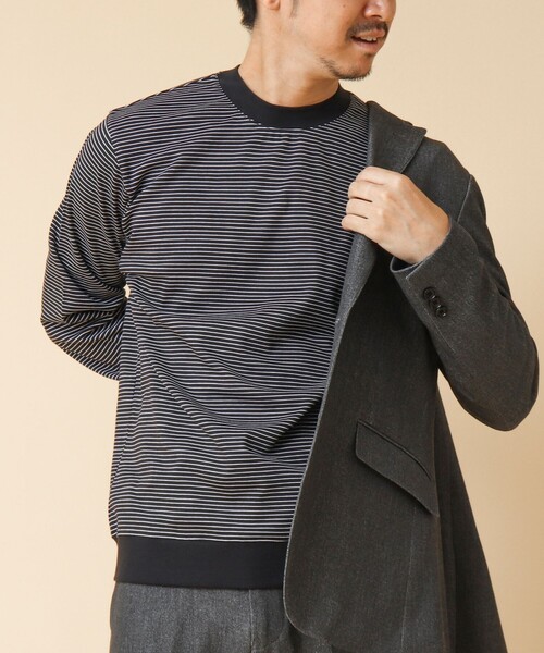 NOLLEY’S（ノーリーズ）の「《ビジカジ対応》セミシルケットスムース ボーダードレスT長袖 24AW（Tシャツ/カットソー・メンズ・ホワイト/ブラック/キナリ・XL/L/M/S）」の3枚目の写真