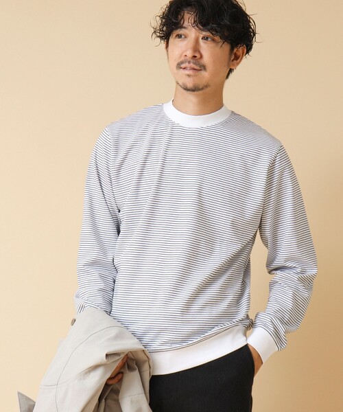 NOLLEY’S（ノーリーズ）の「《ビジカジ対応》セミシルケットスムース ボーダードレスT長袖 24AW（Tシャツ/カットソー・メンズ・ホワイト/ブラック/キナリ・XL/L/M/S）」の5枚目の写真