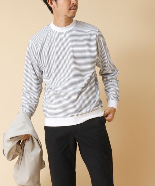 NOLLEY’S（ノーリーズ）の「《ビジカジ対応》セミシルケットスムース ボーダードレスT長袖 24AW（Tシャツ/カットソー・メンズ・ホワイト/ブラック/キナリ・XL/L/M/S）」の6枚目の写真