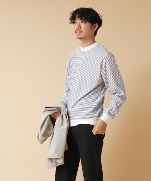 NOLLEY’S（ノーリーズ）の「《ビジカジ対応》セミシルケットスムース ボーダードレスT長袖 24AW（Tシャツ/カットソー・メンズ・ホワイト/ブラック/キナリ・XL/L/M/S）」の7枚目の写真