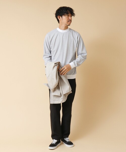 NOLLEY’S（ノーリーズ）の「《ビジカジ対応》セミシルケットスムース ボーダードレスT長袖 24AW（Tシャツ/カットソー・メンズ・ホワイト/ブラック/キナリ・XL/L/M/S）」の8枚目の写真