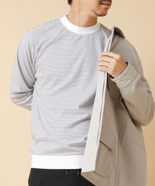 NOLLEY’S（ノーリーズ）の「《ビジカジ対応》セミシルケットスムース ボーダードレスT長袖 24AW（Tシャツ/カットソー・メンズ・ホワイト/ブラック/キナリ・XL/L/M/S）」の9枚目の写真