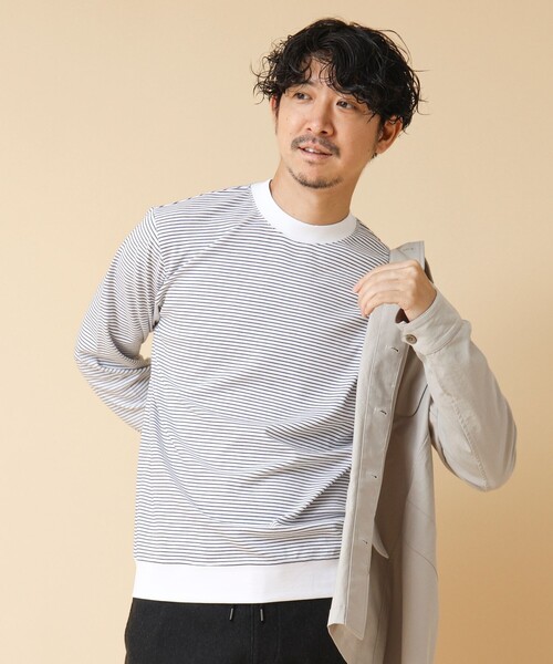 NOLLEY’S（ノーリーズ）の「《ビジカジ対応》セミシルケットスムース ボーダードレスT長袖 24AW（Tシャツ/カットソー・メンズ・ホワイト/ブラック/キナリ・XL/L/M/S）」の10枚目の写真