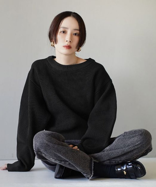 zootie(ズーティー)の「ダンボールリブニット クルーネック プルオーバー(ニット/セーター・レディース・オレンジ/ライトグレー/ブルー/ブラック/アイボリー・フリー)」の14枚目の写真