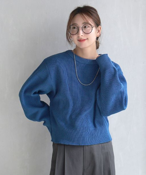 zootie(ズーティー)の「ダンボールリブニット クルーネック プルオーバー(ニット/セーター・レディース・オレンジ/ライトグレー/ブルー/ブラック/アイボリー・フリー)」の17枚目の写真