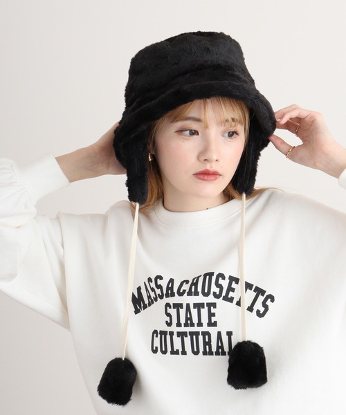 セール】RUCCHE 耳当て付フェイクファーバケットハット（ハット