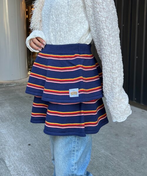 HELLO.SANFRANCISCO（ハローサンフランシスコ）の「【HELLO.SANFRANCISCO】マルチボーダーニットミニスカート（スカート・レディース・ピンク/ネイビー/イエロー・ONE SIZE）」の6枚目の写真