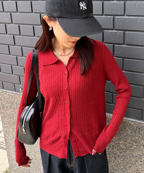 ISOOK / アイスー】ケーブルデザインポロニット / カーディガン