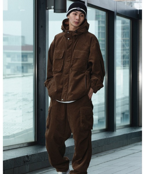KEBOZ（ケボズ）の「CORDUROY HOODIE JACKET（カバーオール・メンズ・モカ/グレー/オフホワイト・M/L/XL）」の5枚目の写真