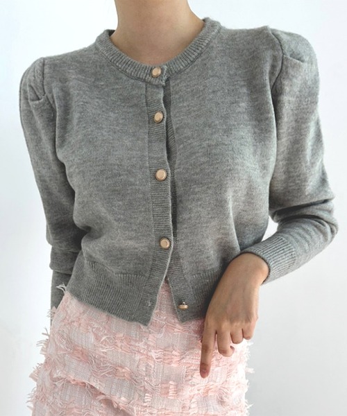 セール】パフスリーブニットカーディガン（カーディガン/ボレロ  