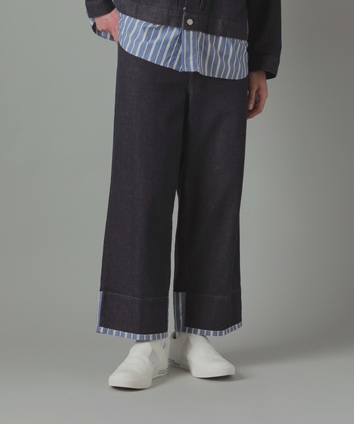 zucca ズッカ ツイード × デニム プリーツ パンツ タグ付き デニムドッキング / パンツ（その他パンツ）｜ZUCCa（ズッカ