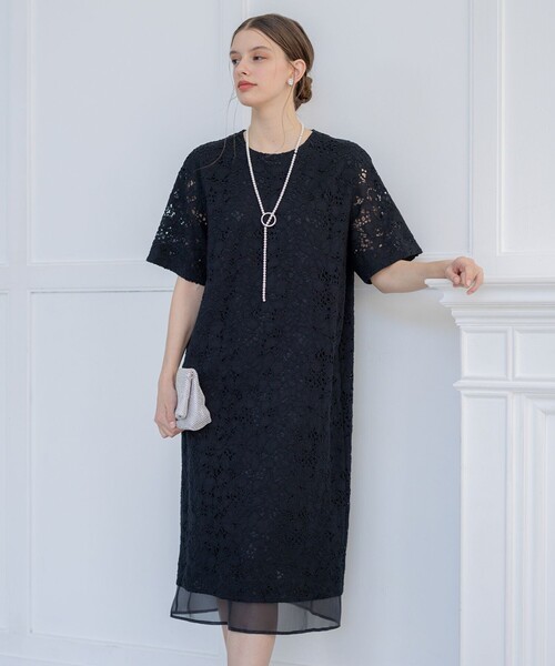 23区(ニジュウサンク)の「【APPLAUDIR】シアーコンビ レースドレス(ドレス・レディース・ブラック系・44/48/46)」の1枚目の写真