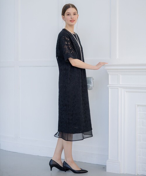 23区(ニジュウサンク)の「【APPLAUDIR】シアーコンビ レースドレス(ドレス・レディース・ブラック系・44/48/46)」の3枚目の写真