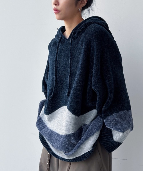 ウェーブ柄モールオーバーフーディニット（ニット/セーター）｜VACANCY（ヴァカンシー） 5,478円