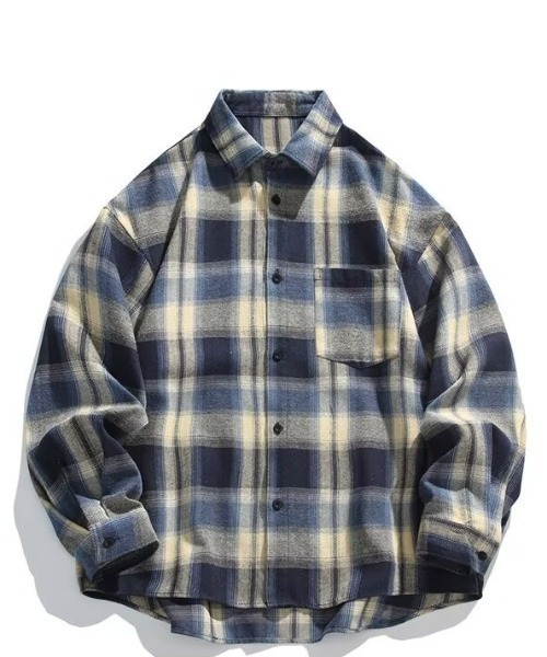 B'day（ビーデイ）の「【 B'day / ビーデー 】オーバーサイズ ソフトネル レトロチェックシャツ（シャツ/ブラウス・メンズ・グリーン/オレンジ/ネイビー・MEDIUM/LARGE）」の2枚目の写真